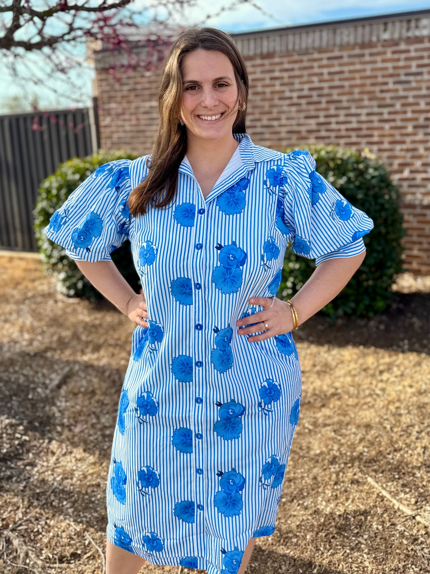 Jade Puff Sleeve Shirt Dress Bluebell Stripe