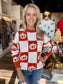 Ribbed Crew Neck Checkerboard Sweater
