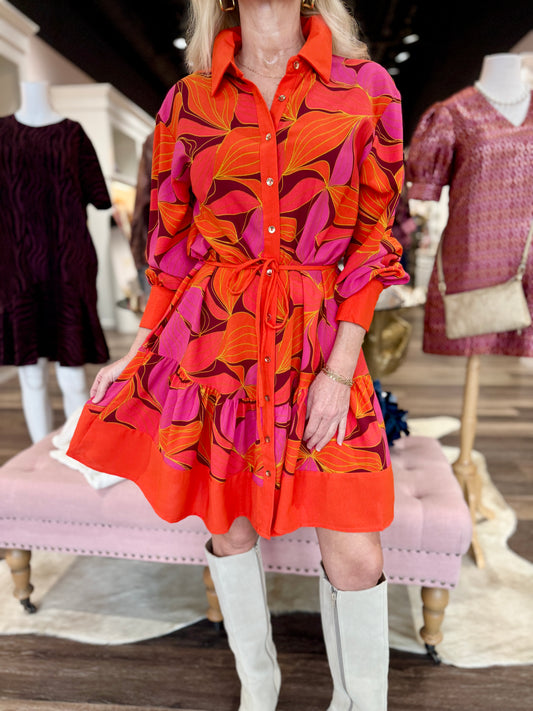 Maya Long Sleeve Dress Glow Over Fire