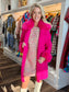 Long Coat with Removable Fur Collar Hot Pink