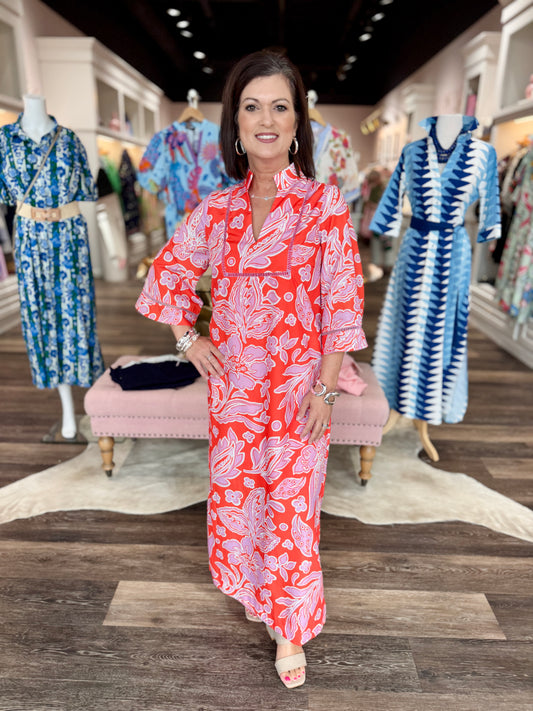 Jade Trimmed Yoke Tunic Maxi Orange Petal