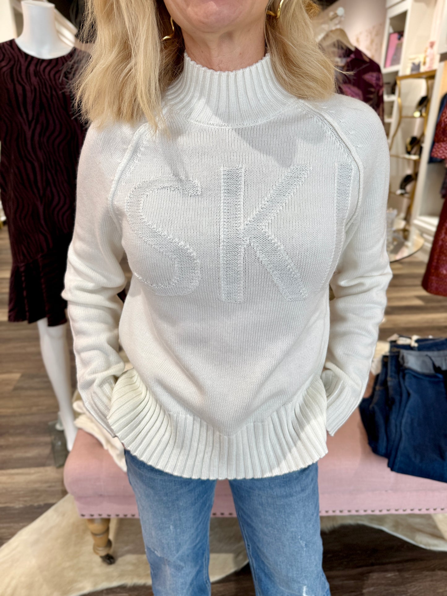 Charlie B Jacquard Mock Neck Ski Sweater - Ecru