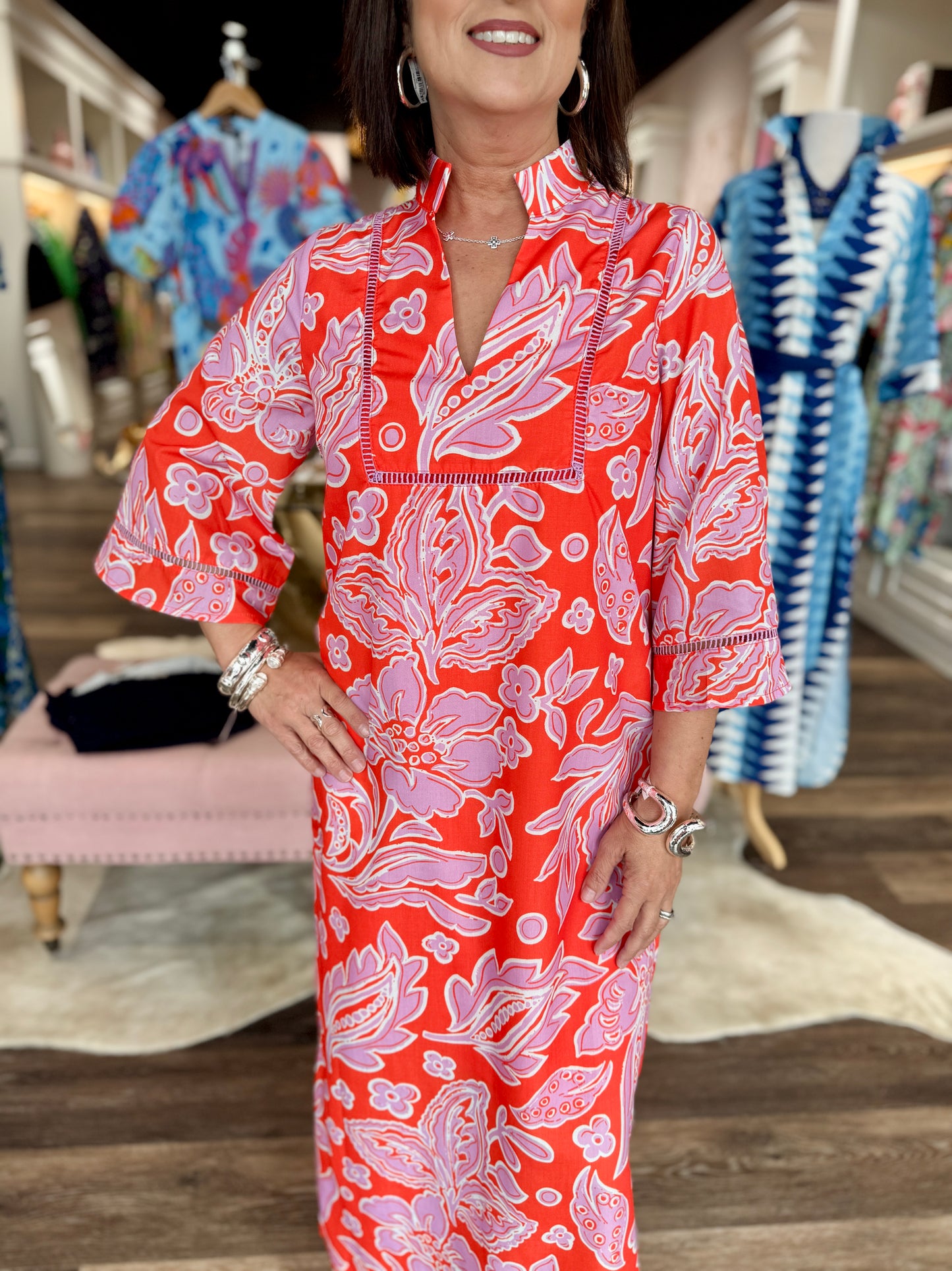 Jade Trimmed Yoke Tunic Maxi Orange Petal