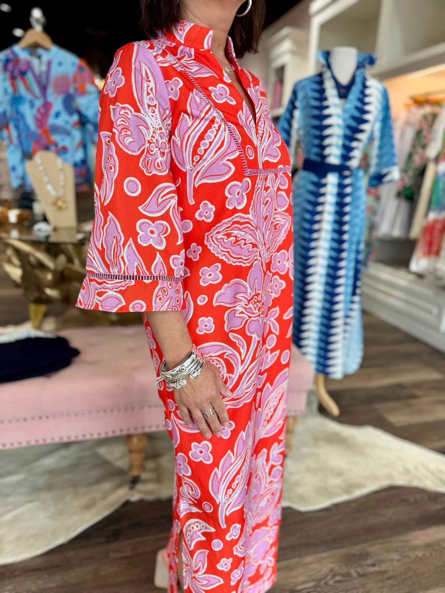 Jade Trimmed Yoke Tunic Maxi Orange Petal