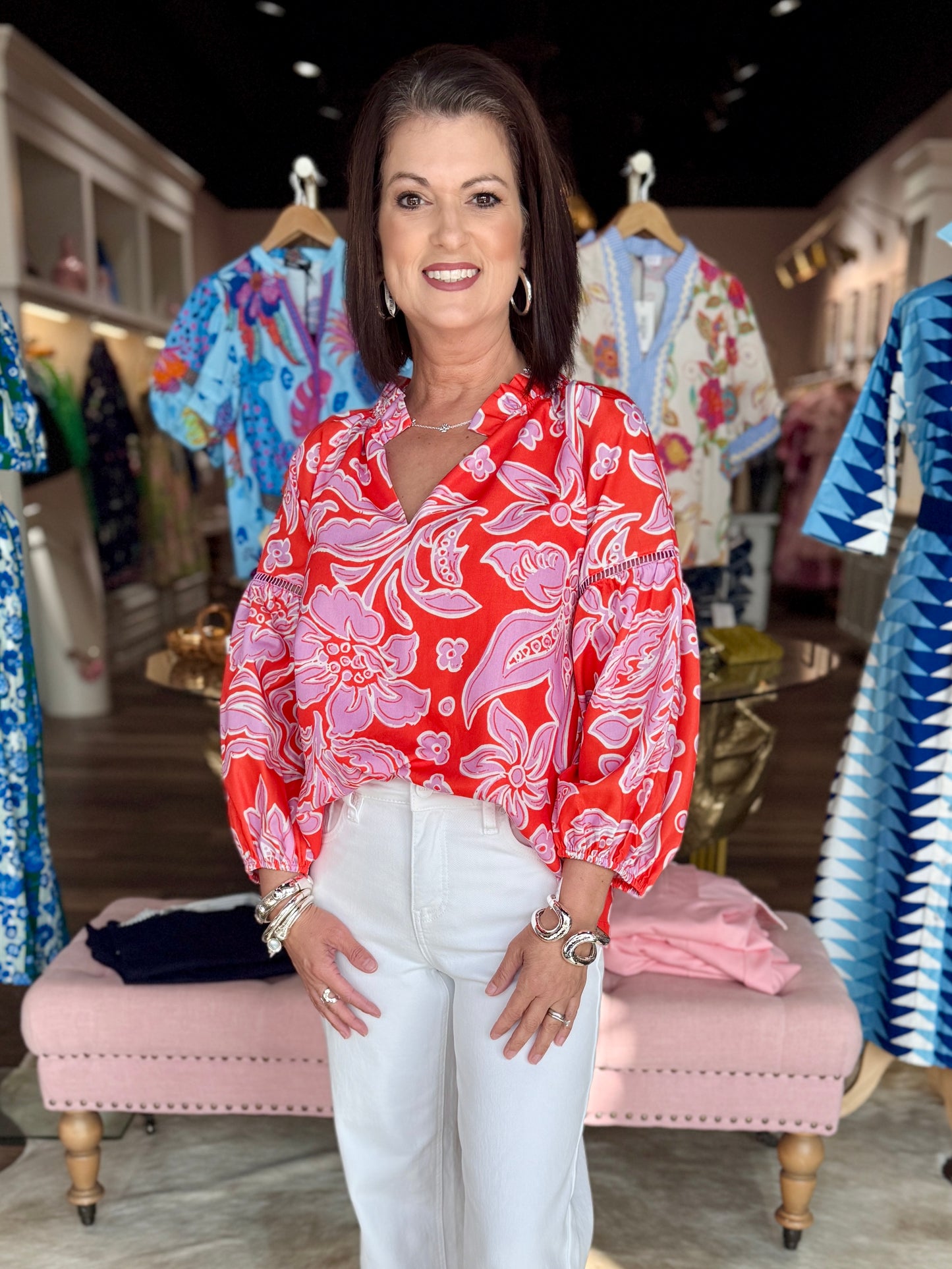 Jade Trimmed Peasant Top Orange Petal