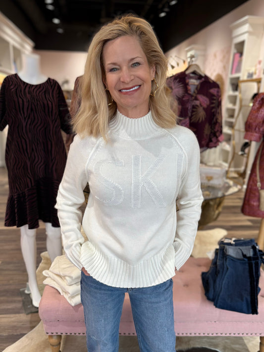 Charlie B Jacquard Mock Neck Ski Sweater - Ecru