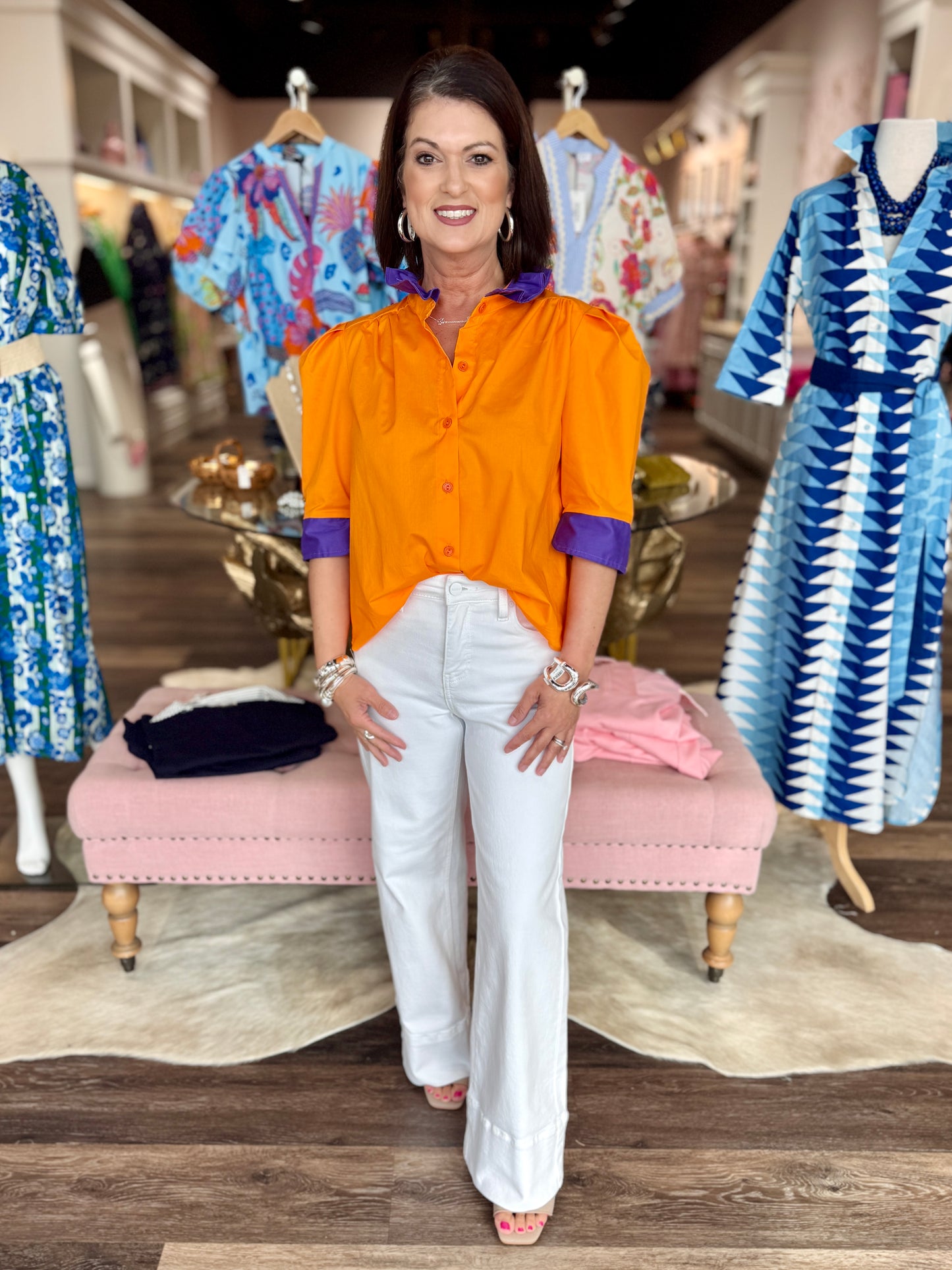 Orange and Purple Ruffle Collar Top