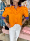 Orange and Purple Ruffle Collar Top
