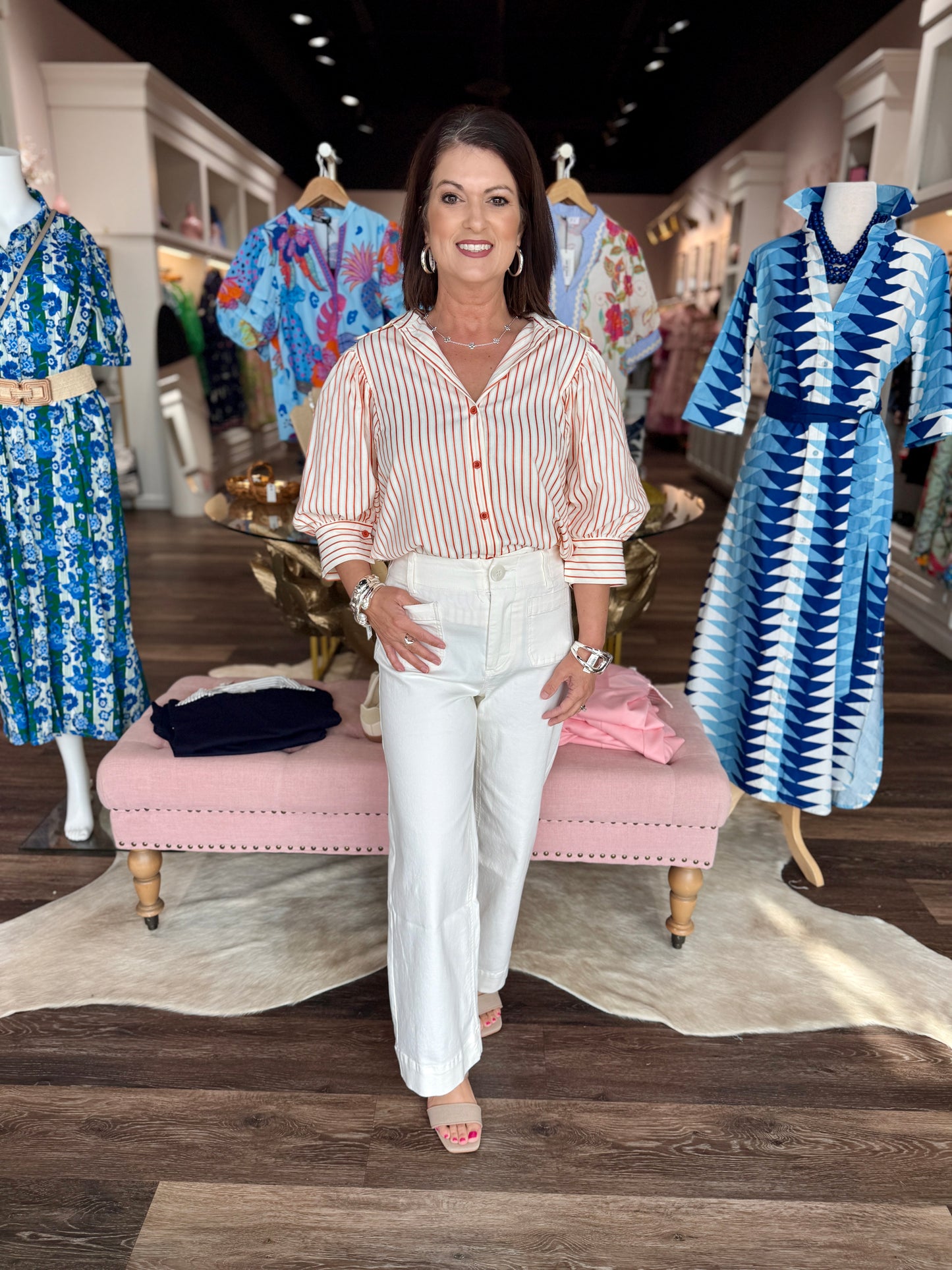 Jade Puff Sleeve Shirt Orange Stripe