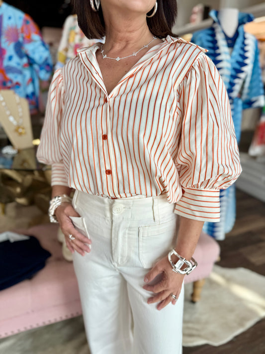 Jade Puff Sleeve Shirt Orange Stripe