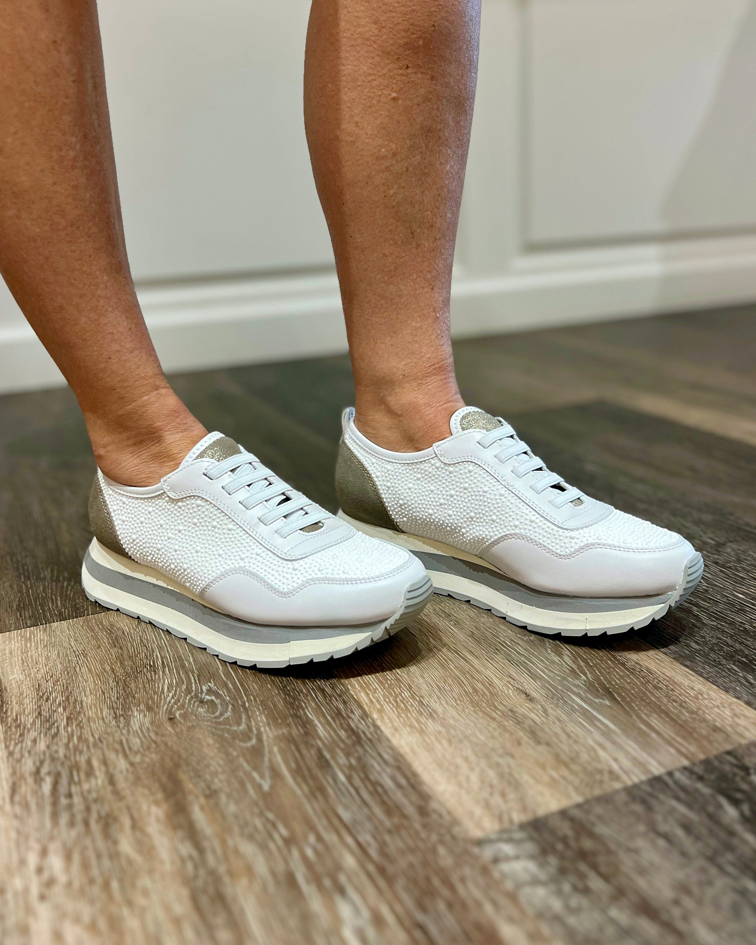 Naked Feet Kinetic in White Pearl Platform Sneakers