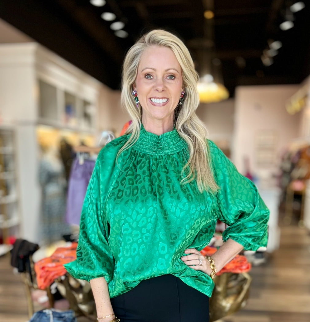 Joy Joy Green Cheetah Blouse