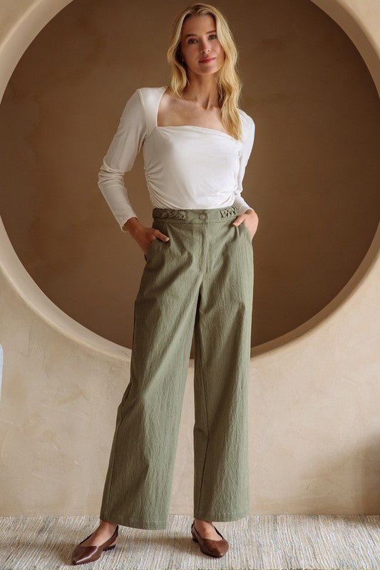 Olive Braided Waist Pants