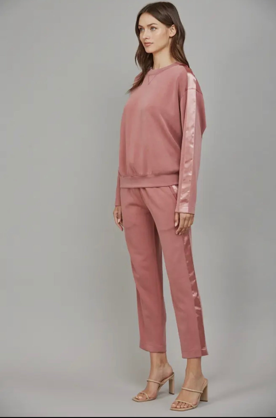 Contrast Satin Lounge Set Rose