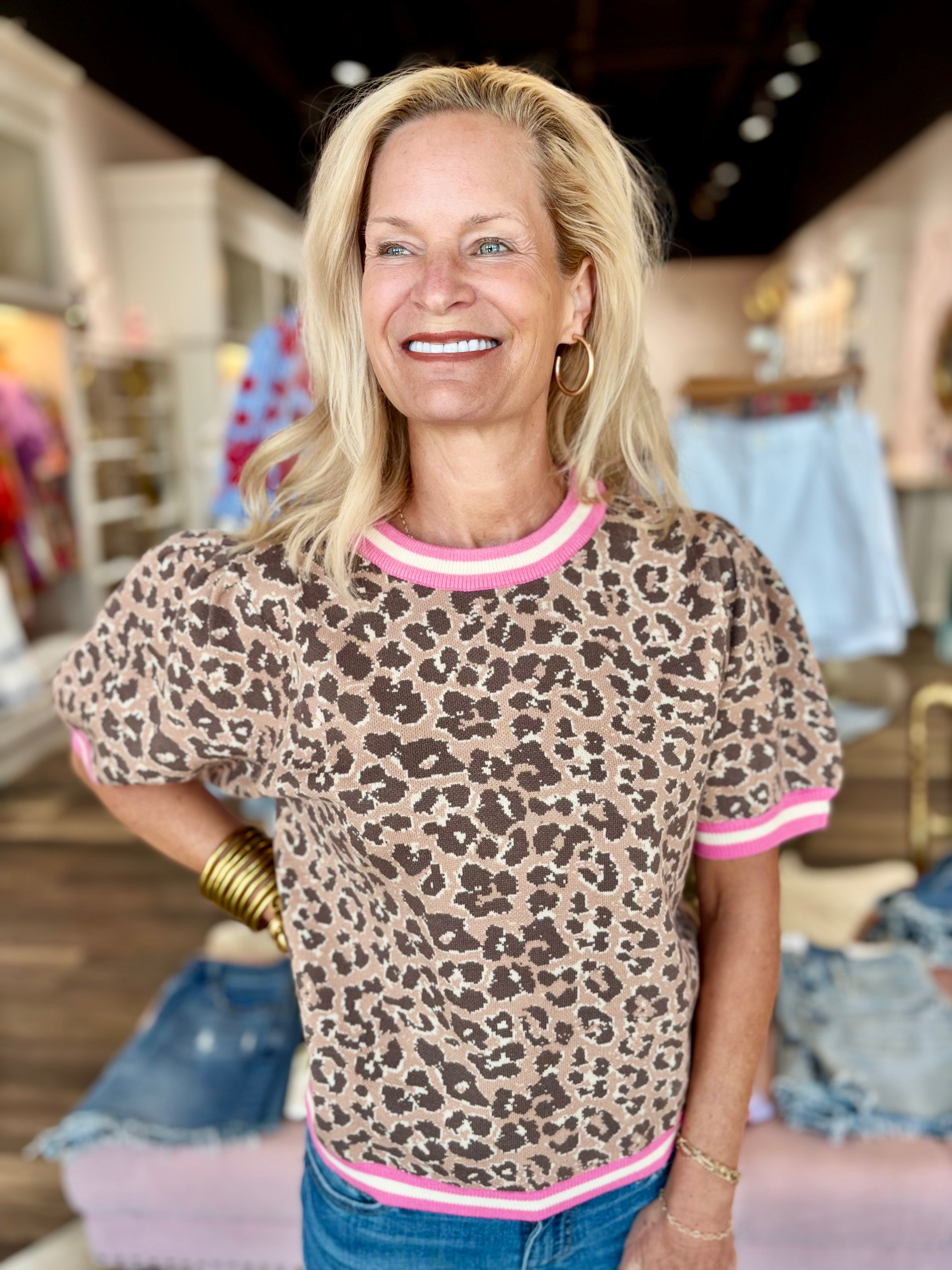 Pink Leopard Short Sleeve Top