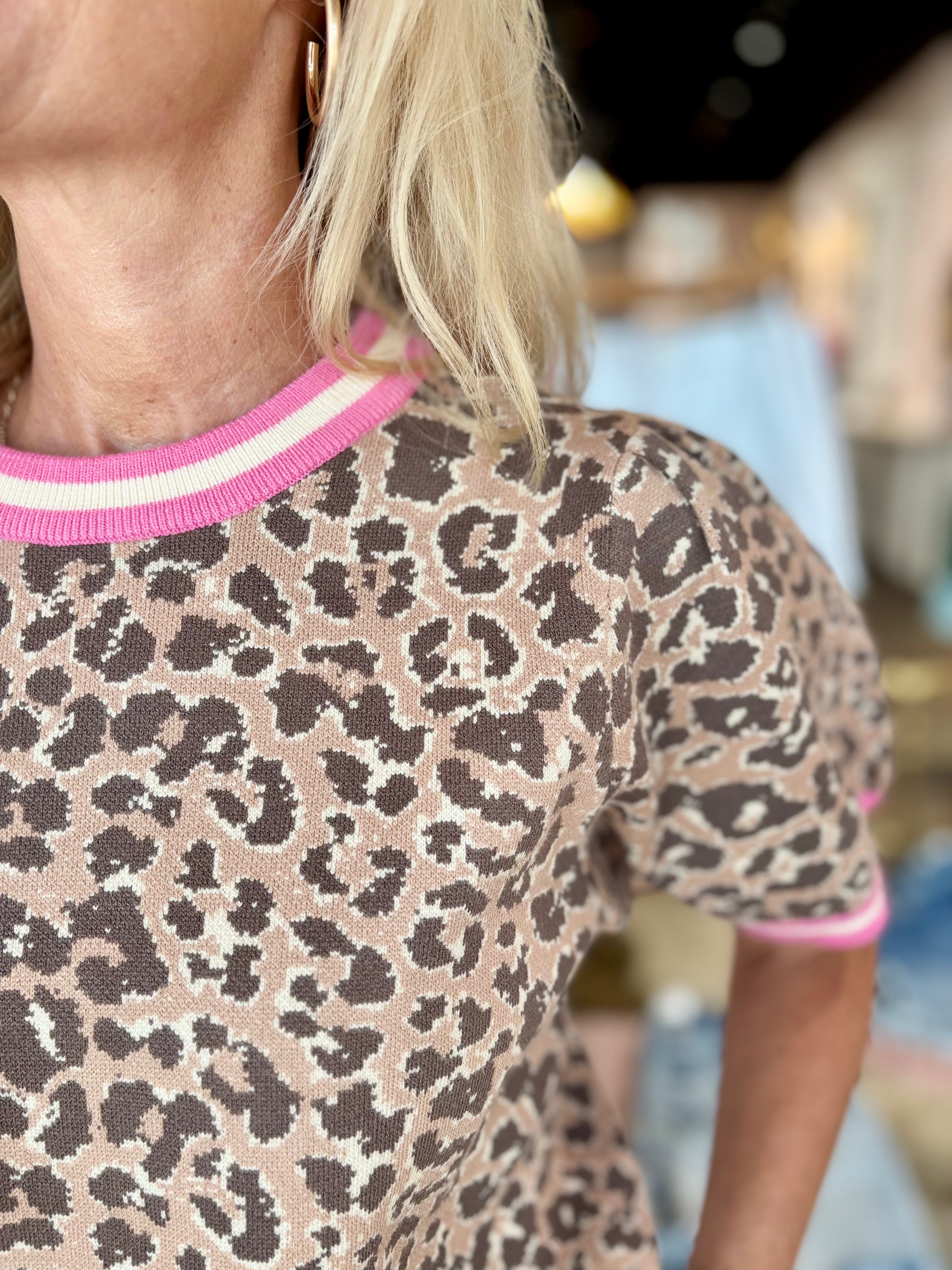 Pink Leopard Short Sleeve Top