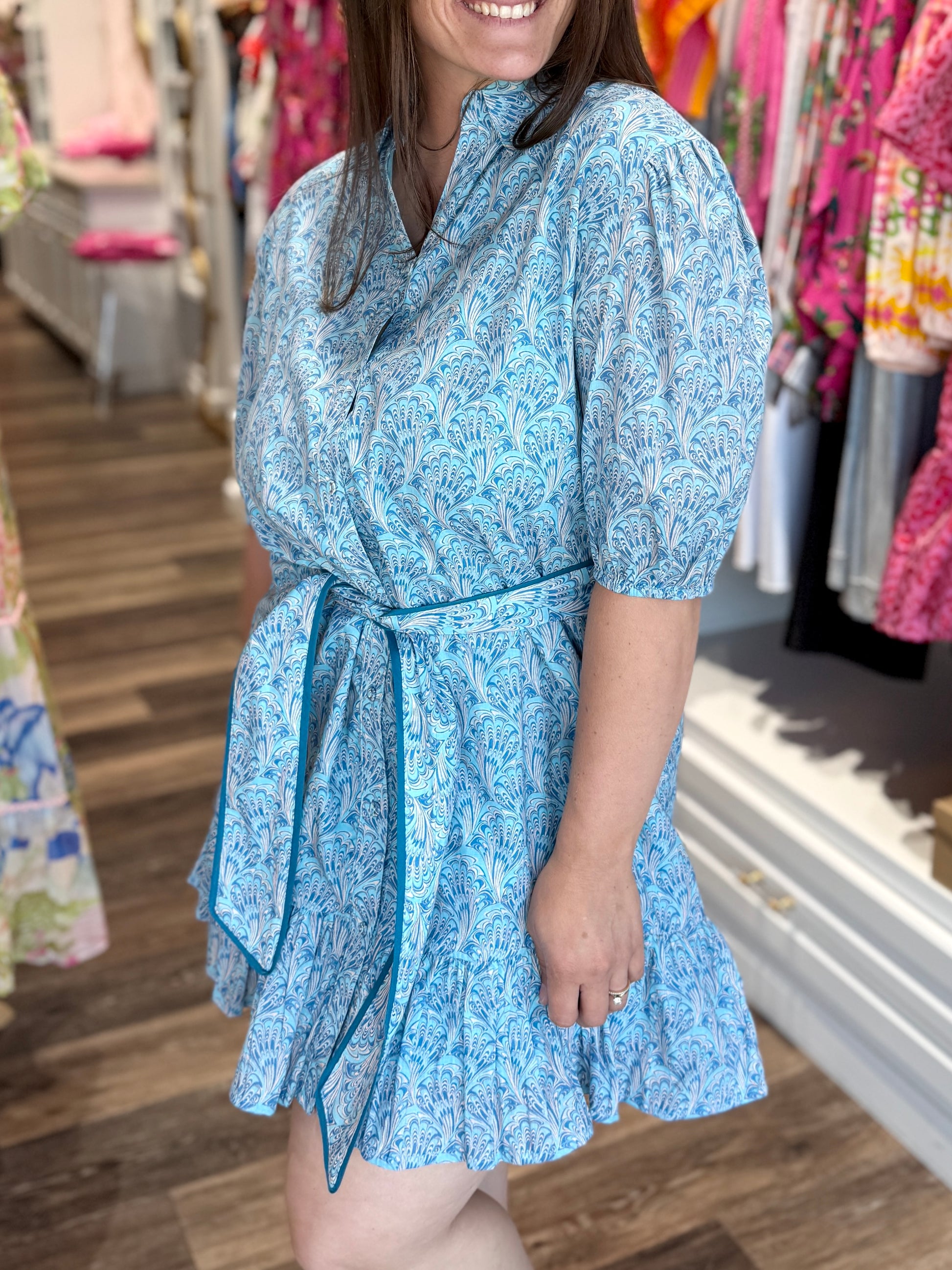 Beau and Ro Women's Monica Dress Blue Swirl Medium