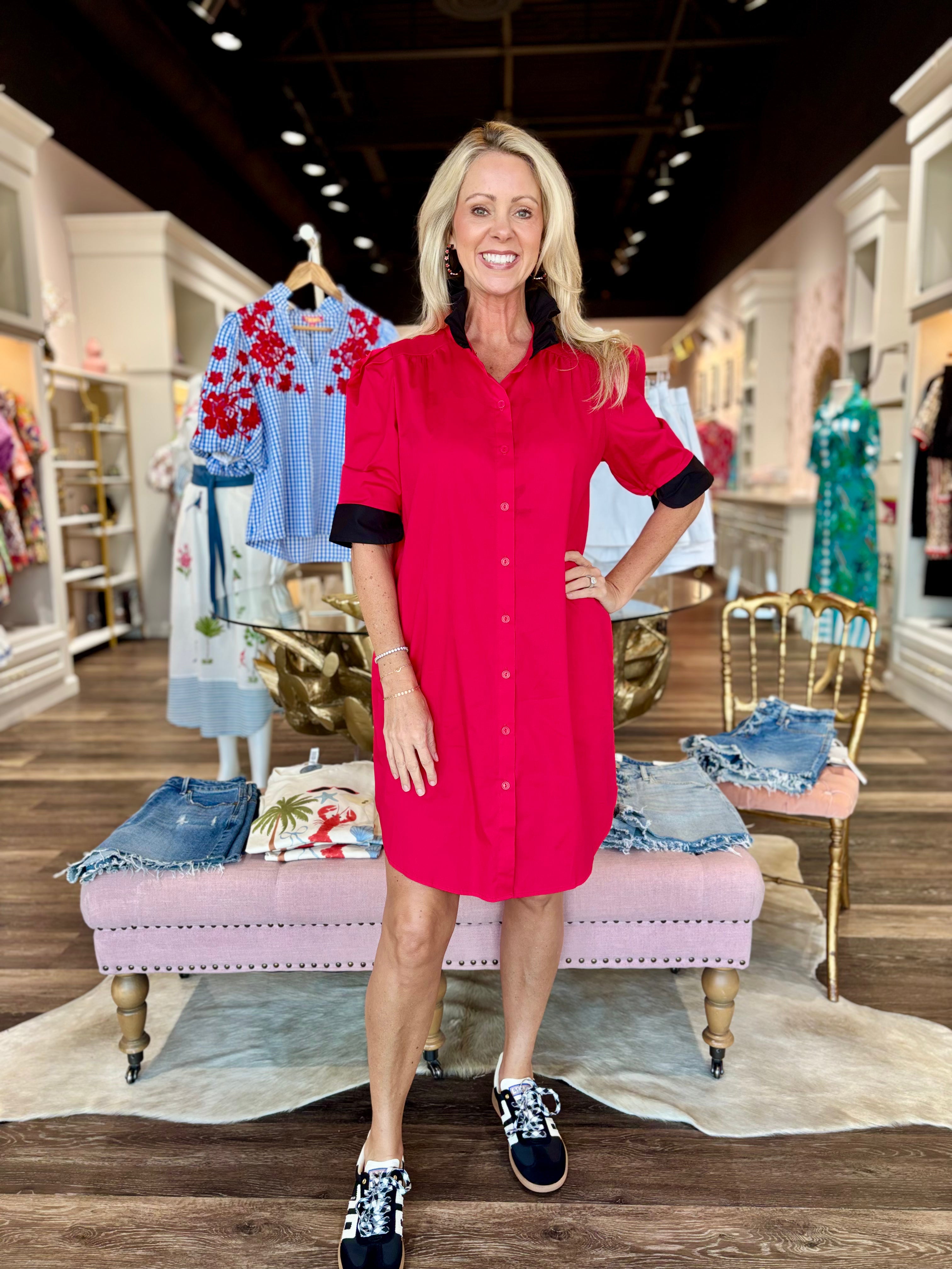 Red and Black Shirt Dress