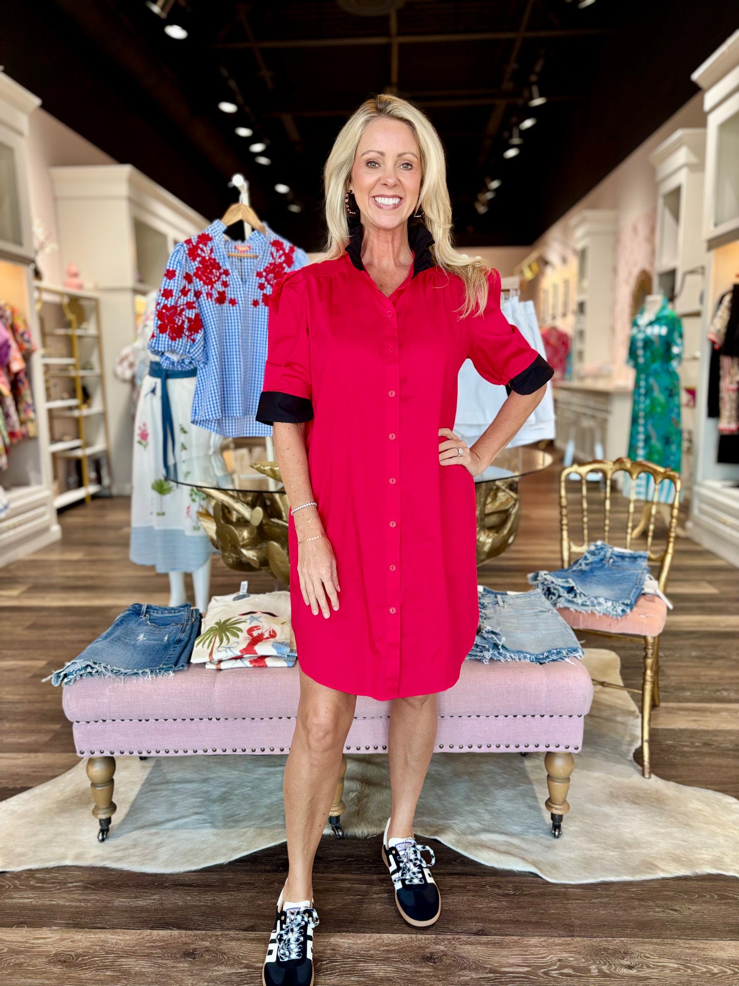 Red and Black Shirt Dress