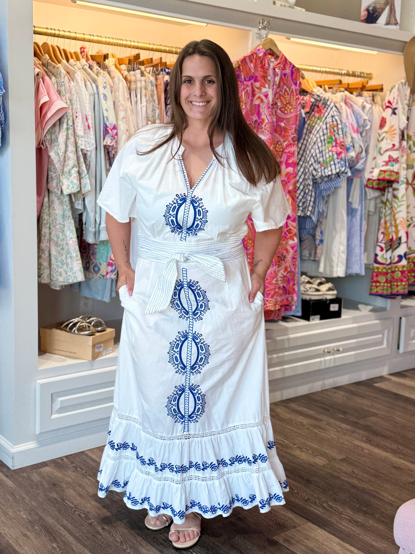 Nibi Mtk Oasis Dress - Blue & White Embroidery
