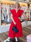 THML Ruffled Sleeves V-Neck Tiered Midi Dress Red