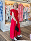 THML Ruffled Sleeves V-Neck Tiered Midi Dress Red