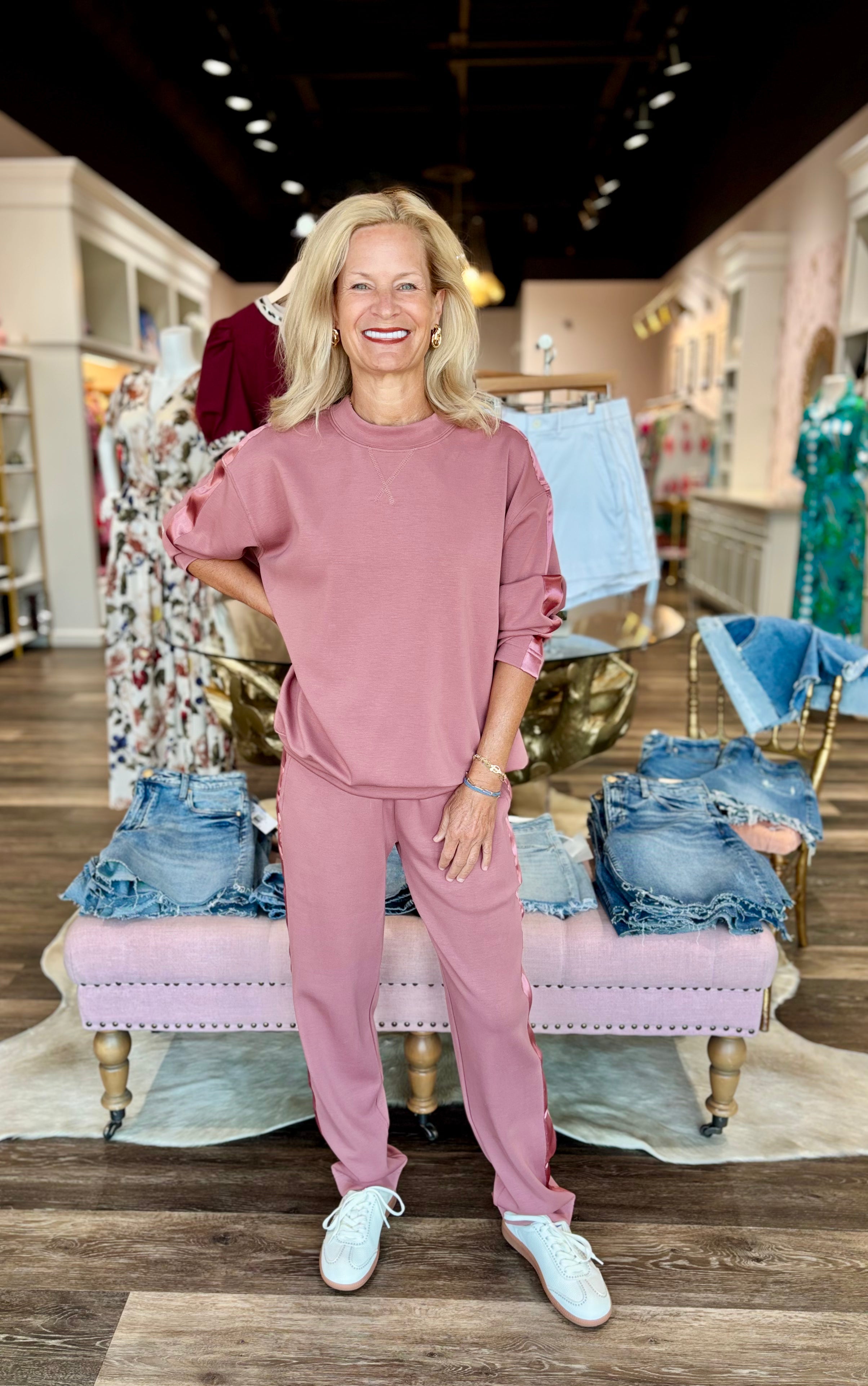 Contrast Satin Lounge Set Rose