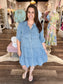 Chambray Tiered Button Down Dress Light Blue