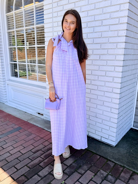 Julia Violetta Seer Gingham Maxi Dress