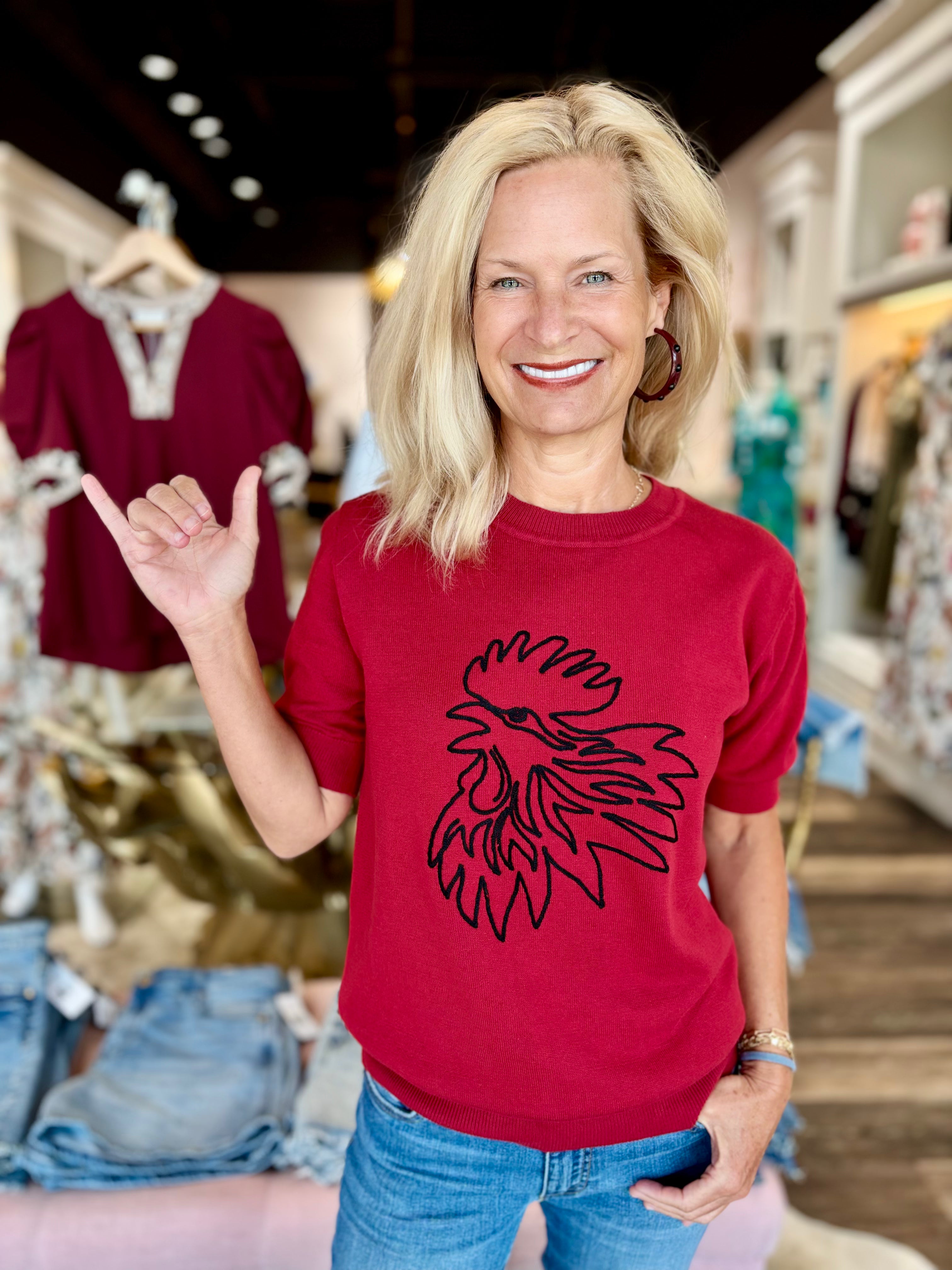 Gamecock Short Sleeve Sweater Garnet