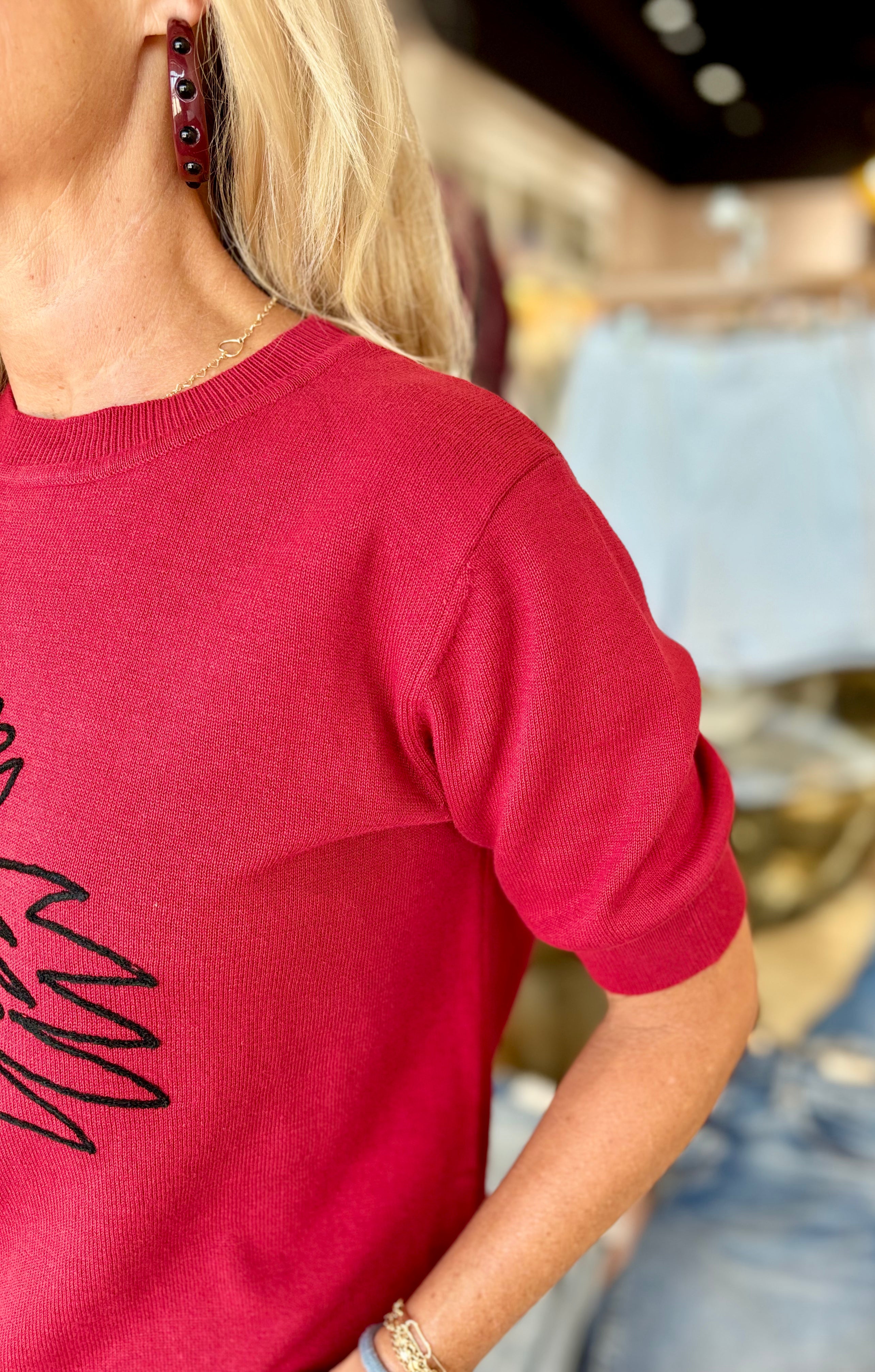Gamecock Short Sleeve Sweater Garnet