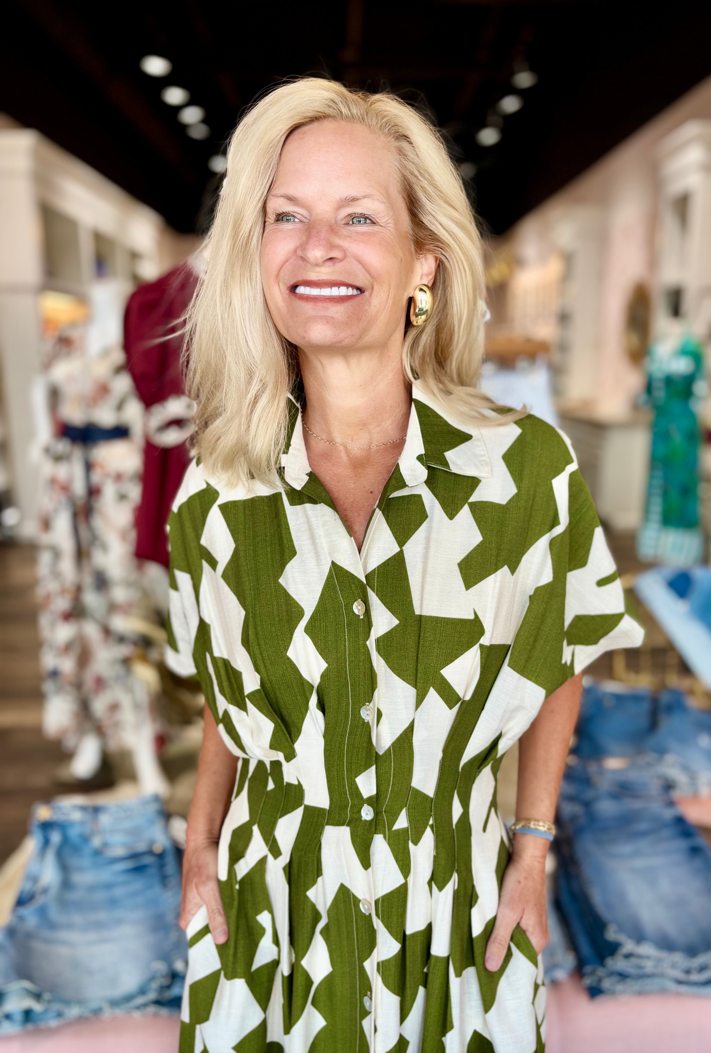Green geometric dress