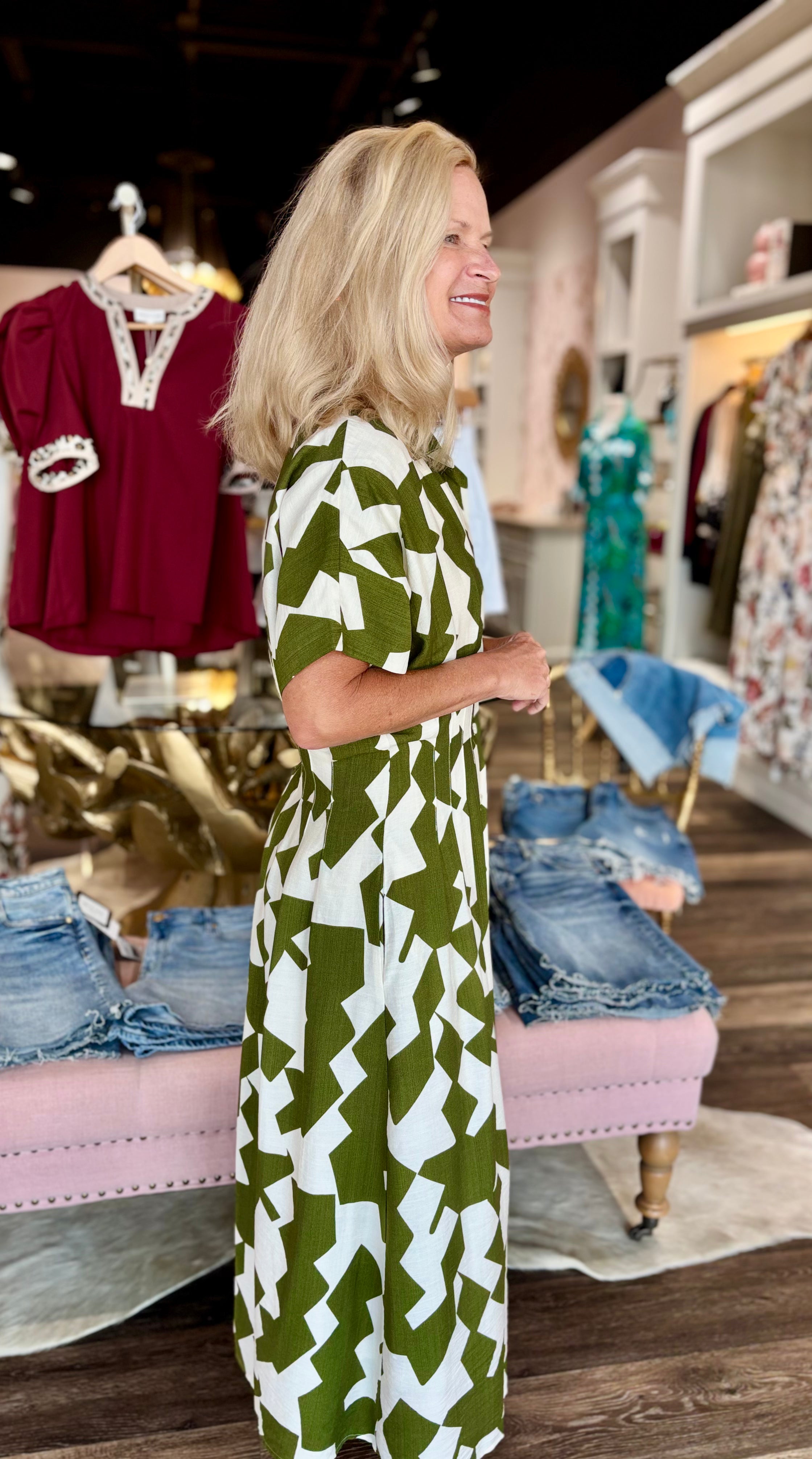 Green geometric dress