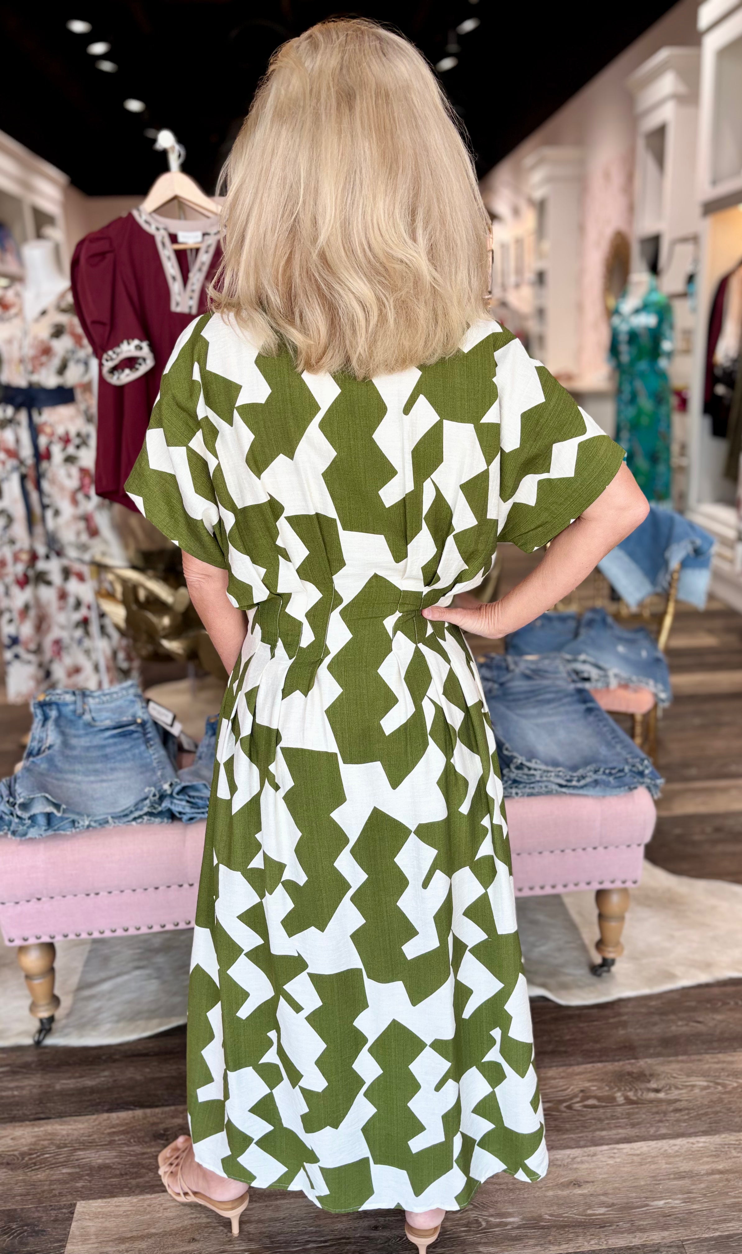 Green geometric dress