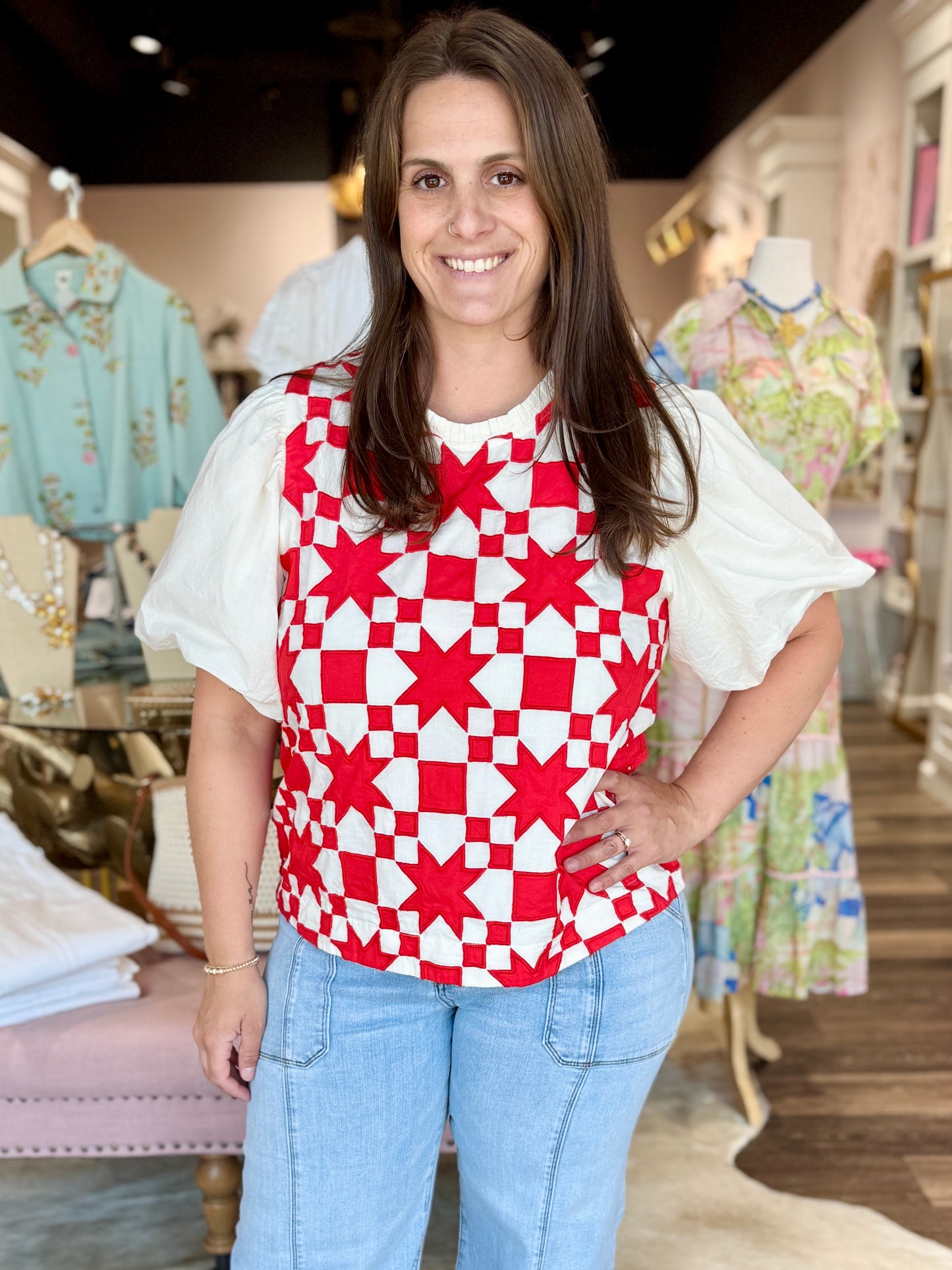 Ivy Jane Quilted Pouf Sleeve Top