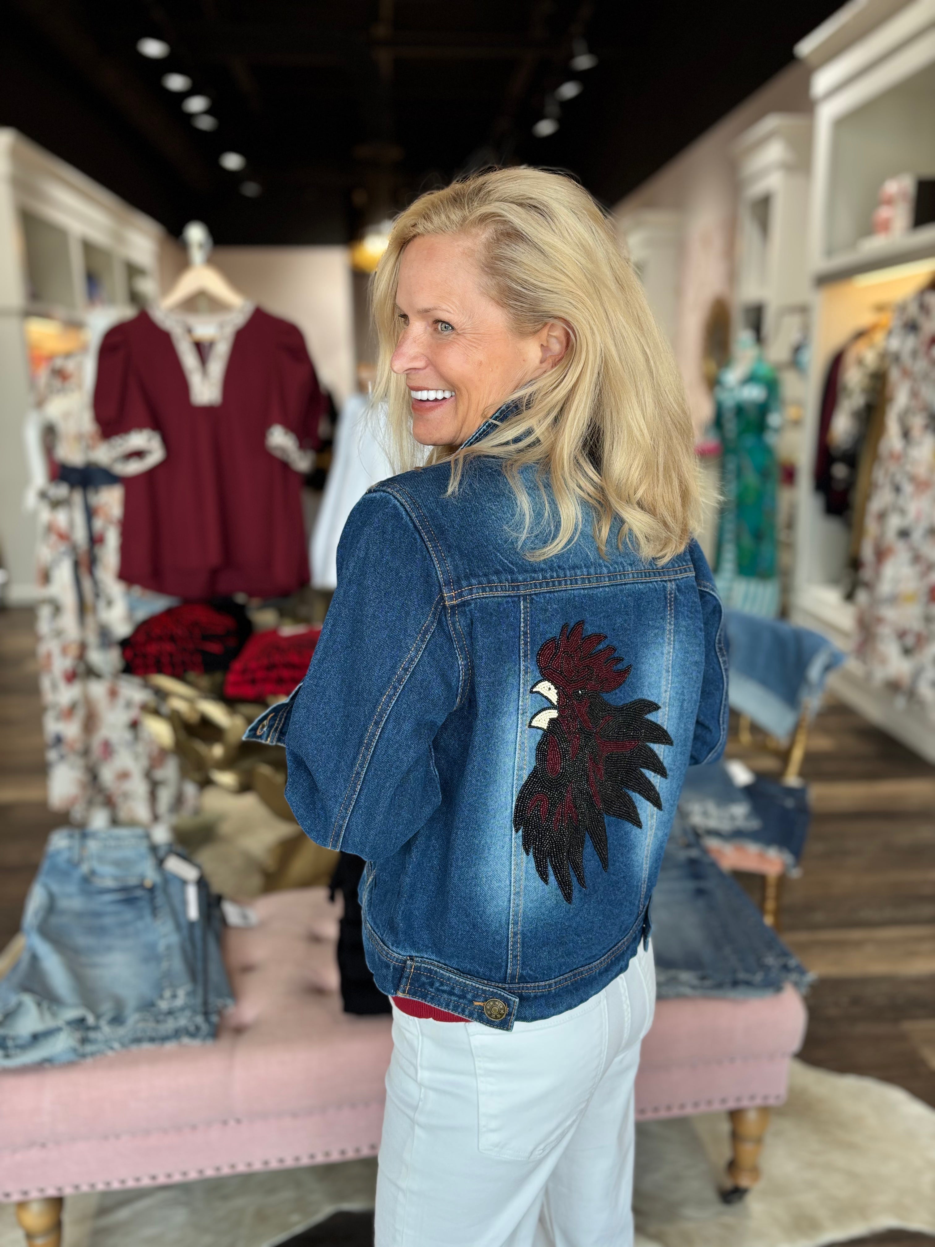 Beaded Denim Jacket Gamecocks