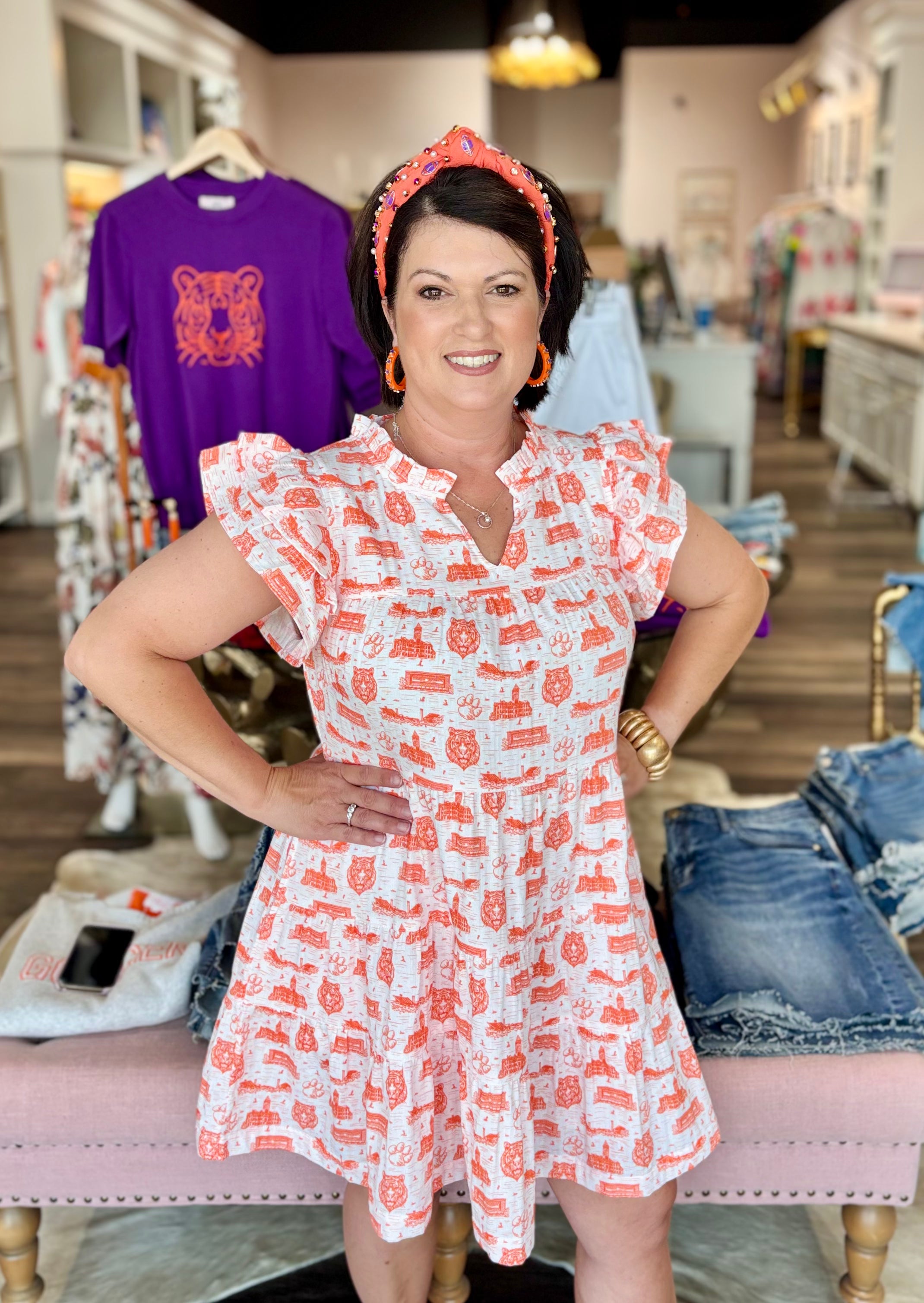 The Toile Flutter Sleeve Dress Clemson
