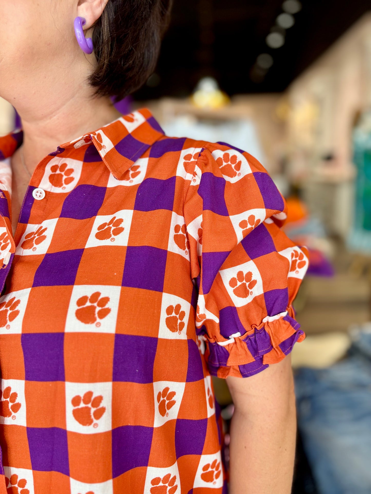 The Go Gingham Ruffle Dress Clemson