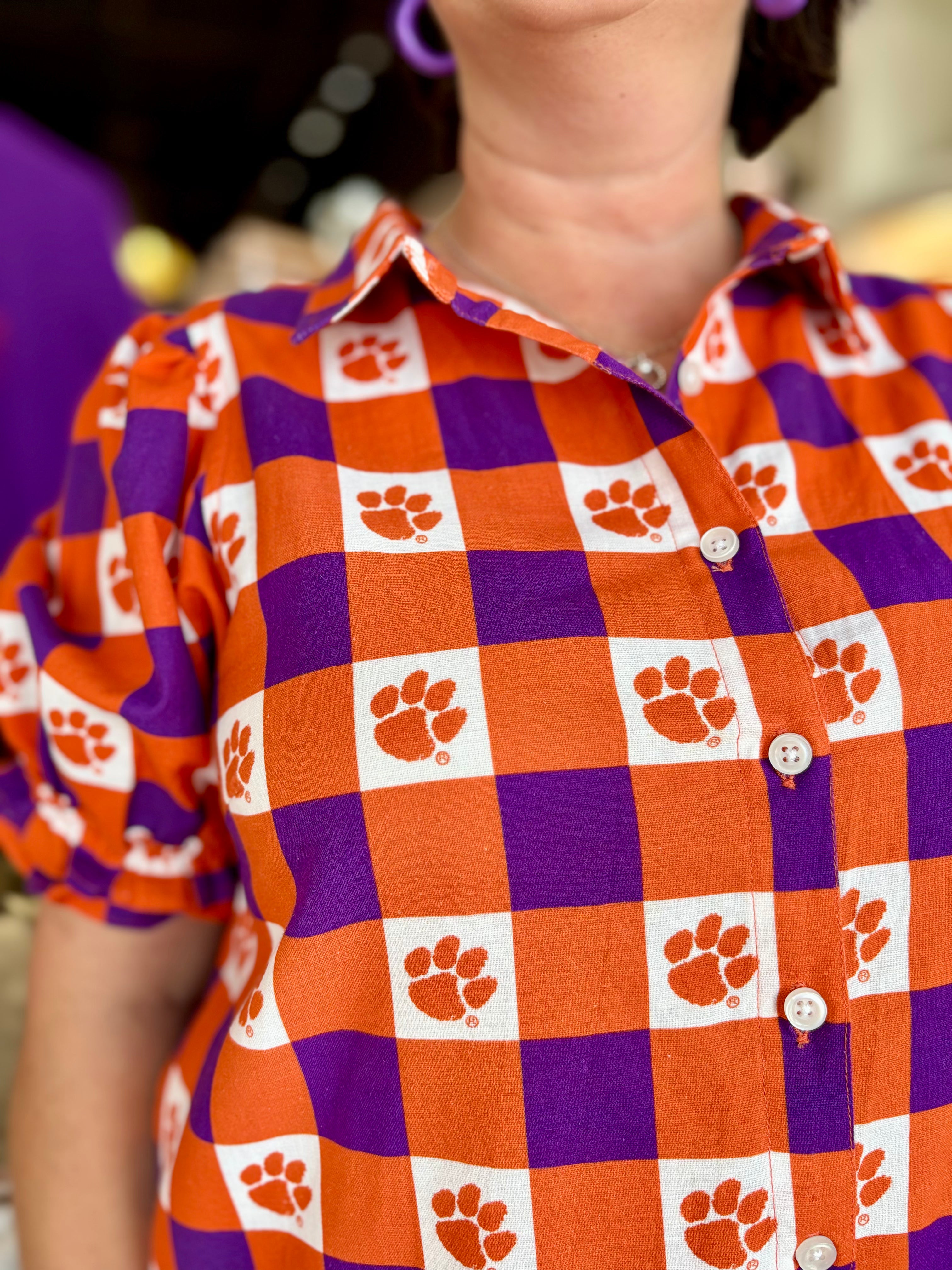 The Go Gingham Ruffle Dress Clemson