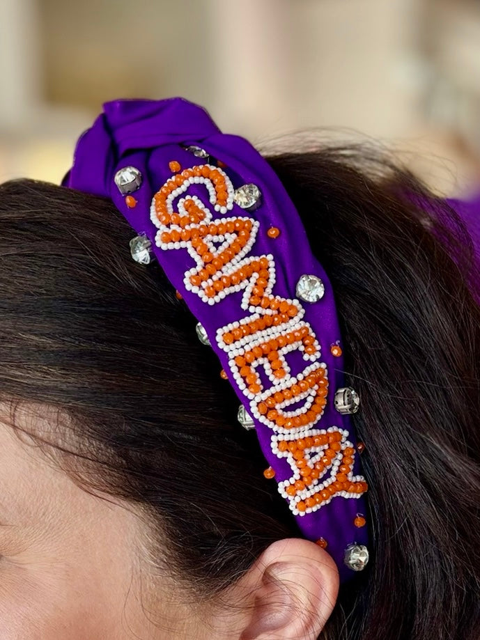 Game Day' Embellished Headbands - Purple & Orange