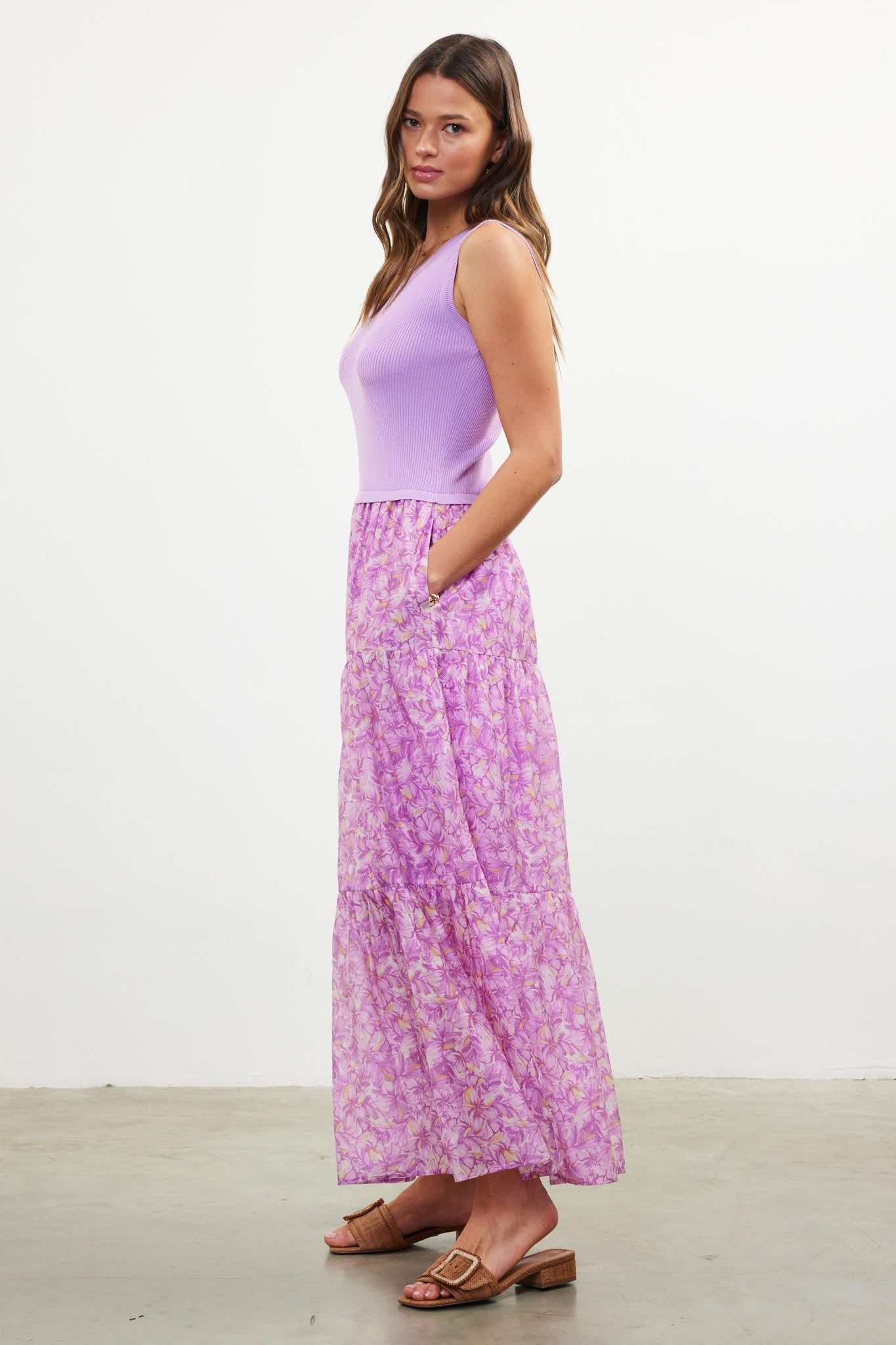 Knit-to-Woven Tank Dress Lilac