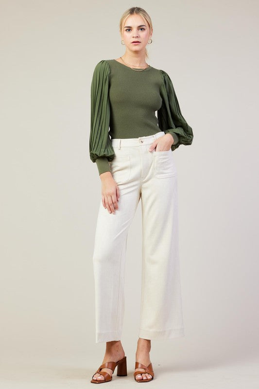 Faux Suede Wide Leg Pant Cream