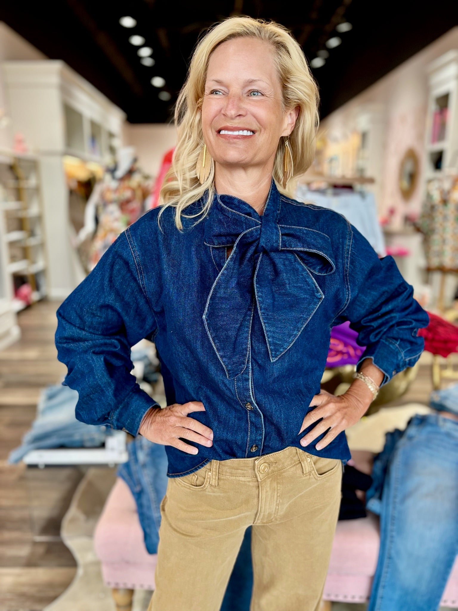 Denim Bow Blouse