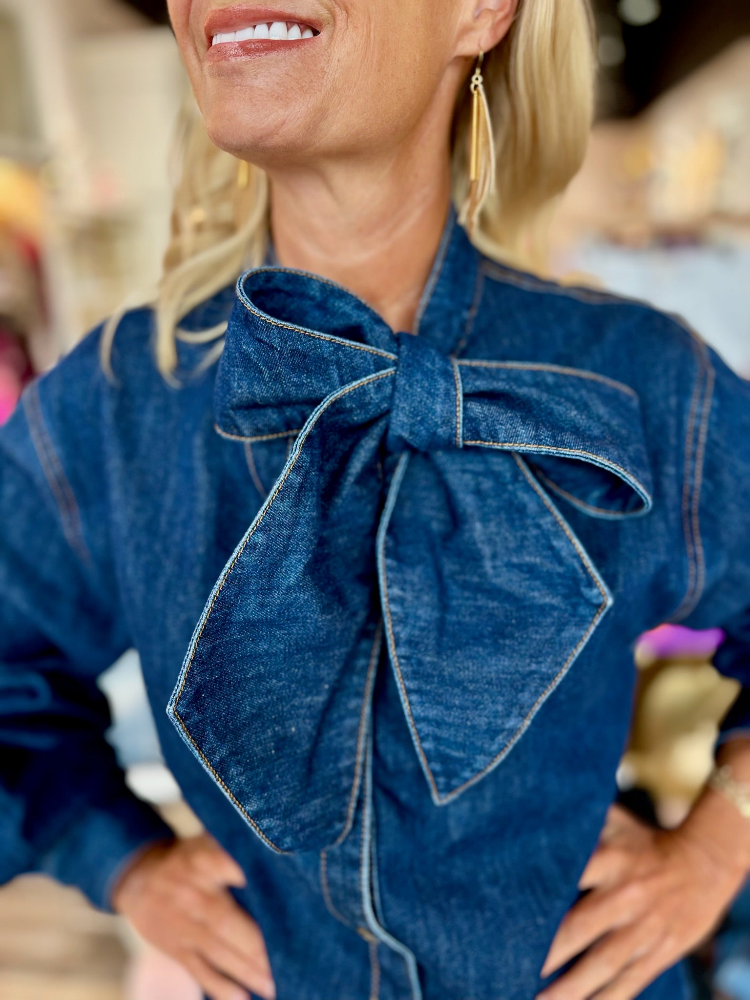 Denim Bow Blouse