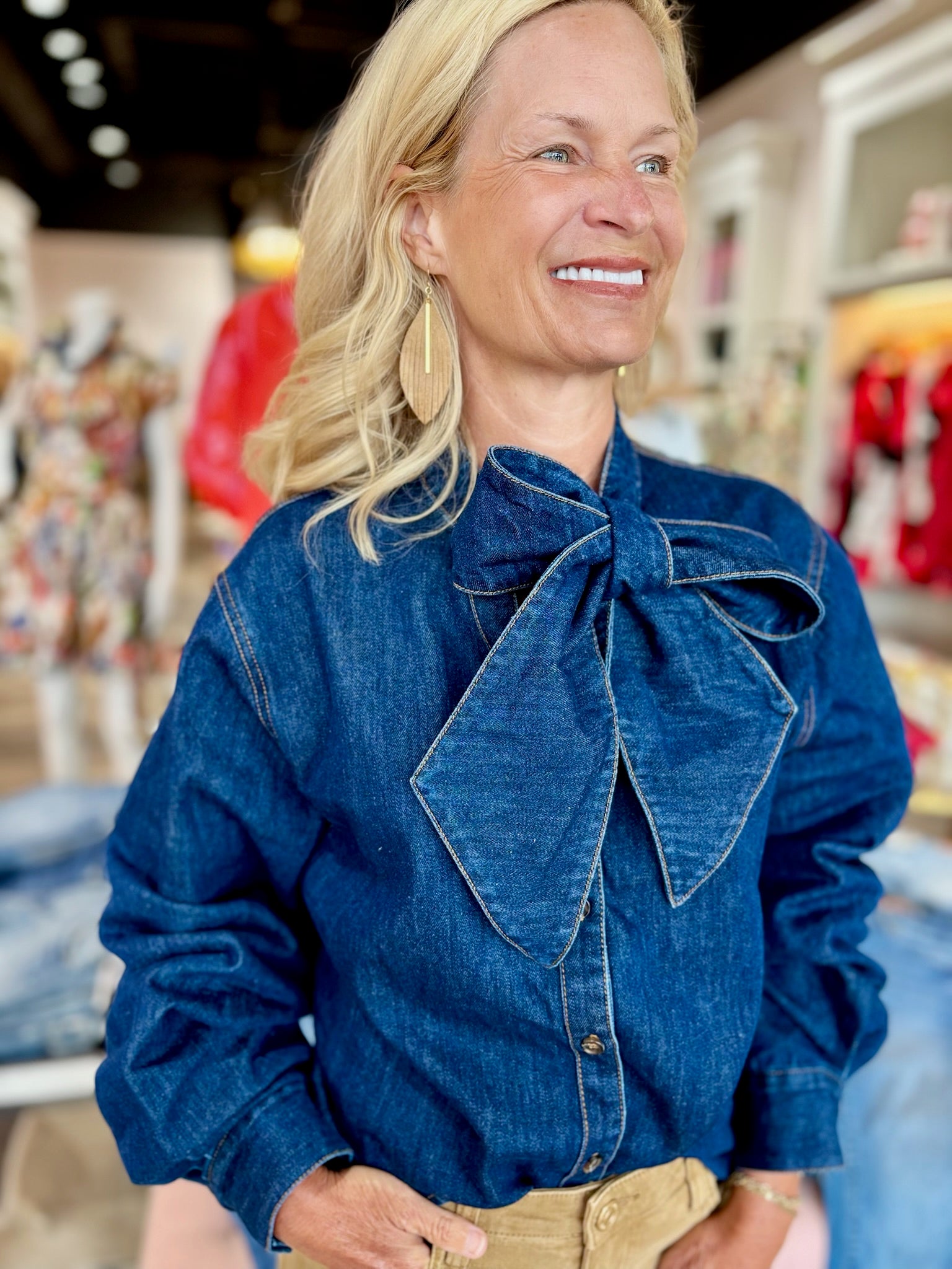 Denim Bow Blouse