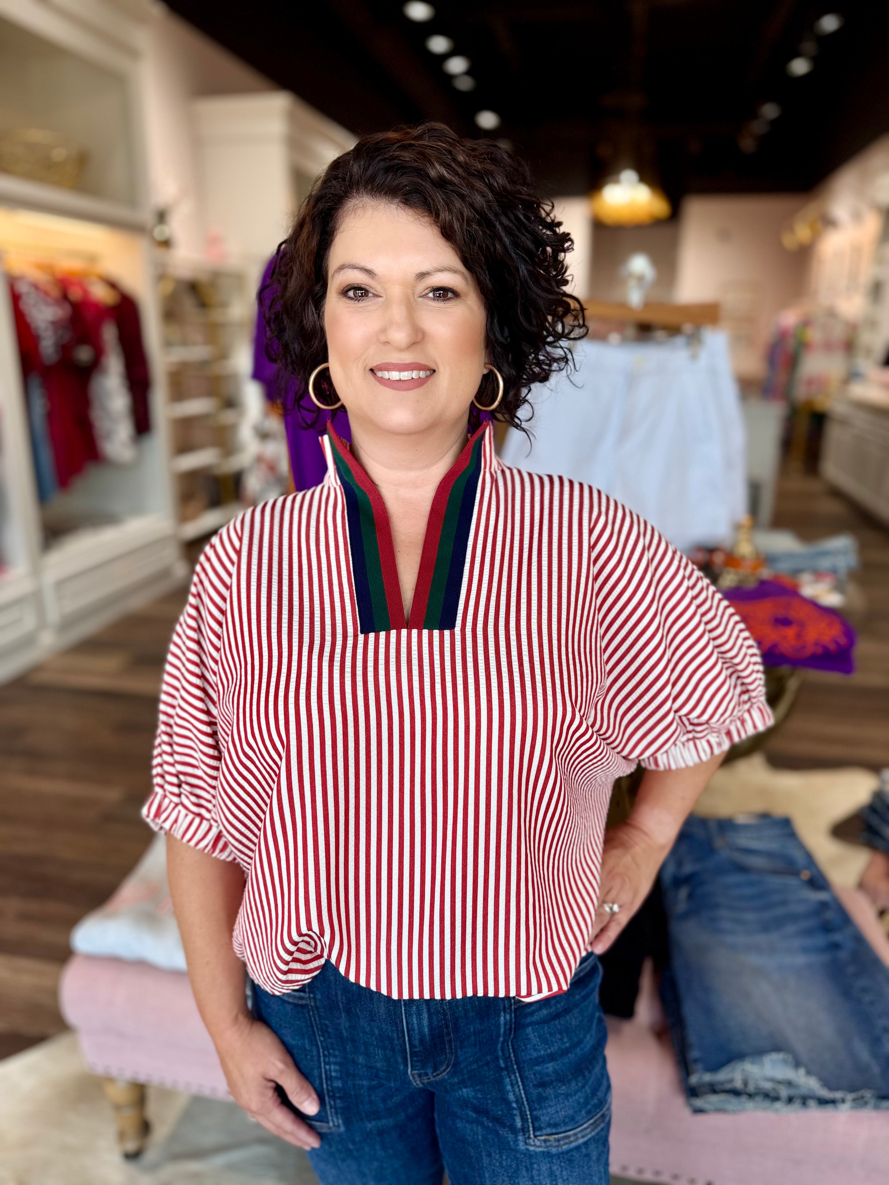 High Collar V Neck Top