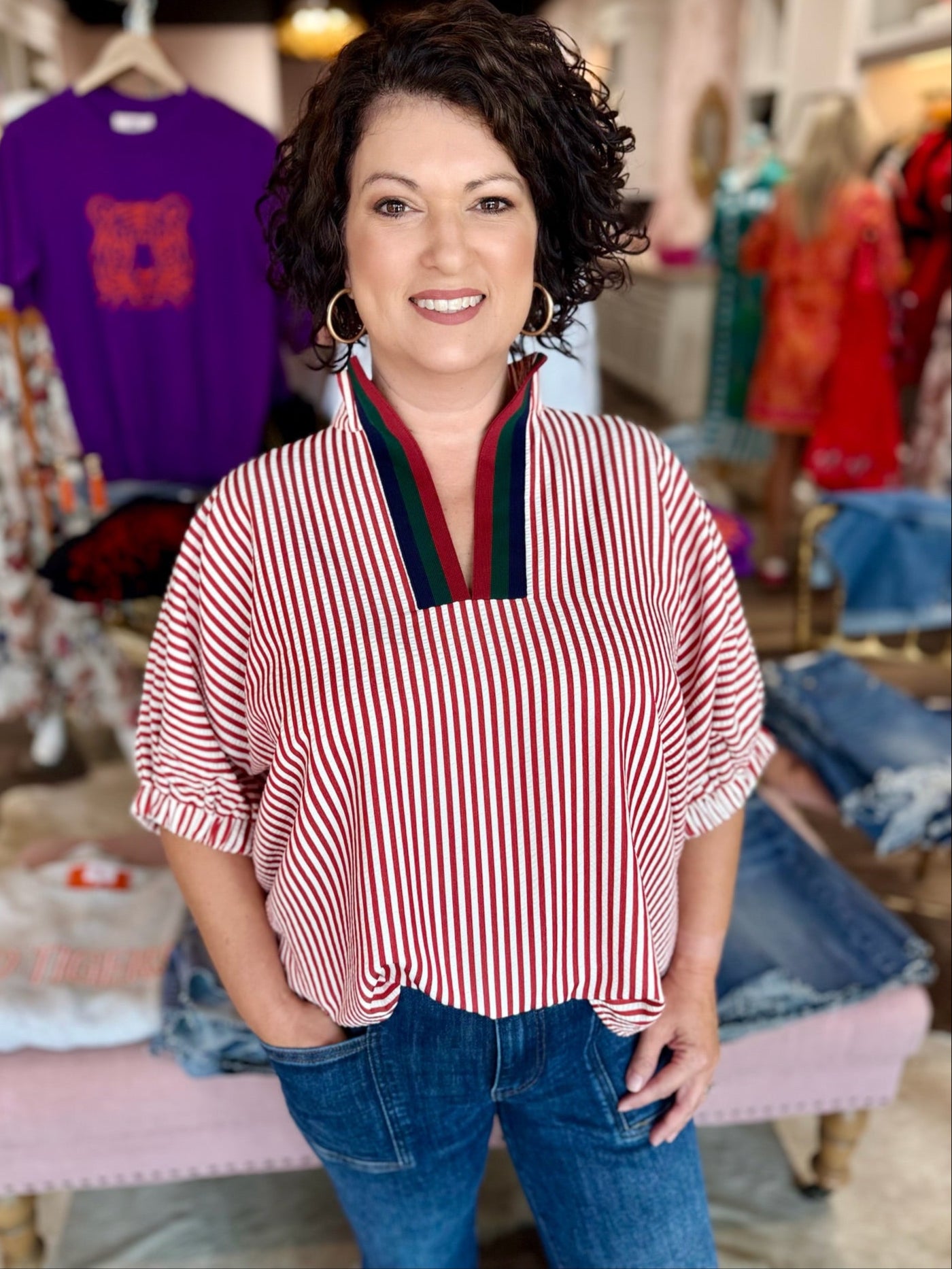 High Collar V Neck Top