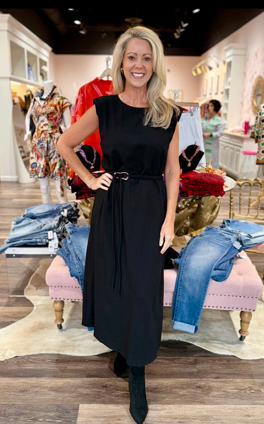 Black Belted Midi Dress