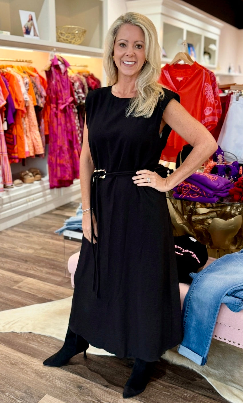 Black Belted Midi Dress