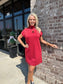 Mock Neck Short Dress with Pockets Brick